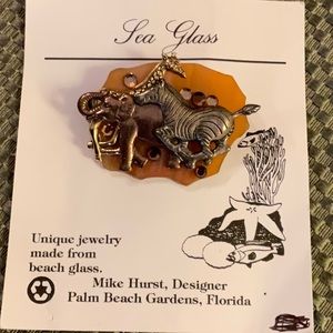 Safari animal sea glass brooch. Very unique, one of a kind. Brand new!!!